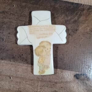 Vintage "blessed are the Peace Makers" Inspirational Porcelain 5" Cross